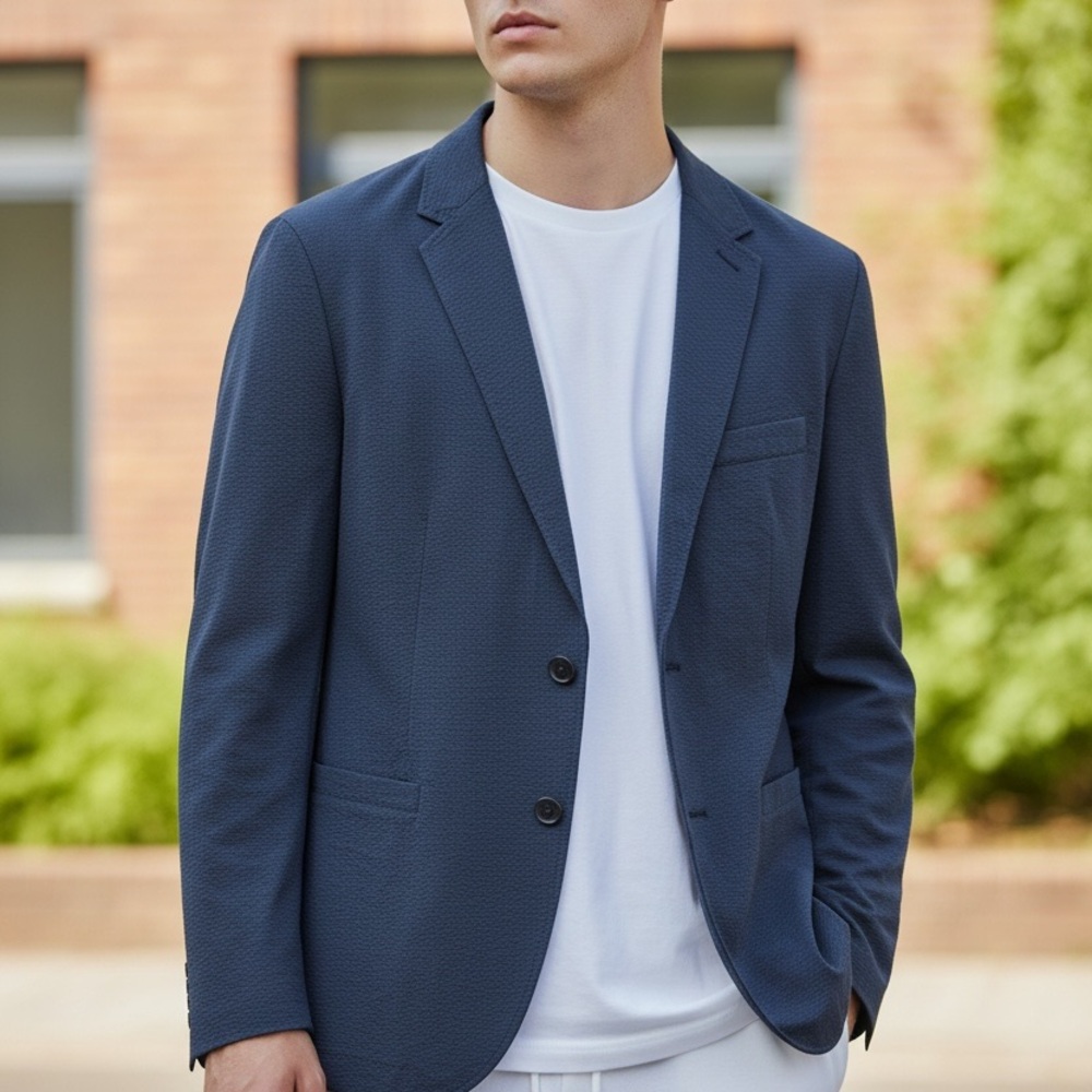 Armani Exchange A|X Men’s Navy Cotton Blazer Jacket Size 42 (EU 52) Textured